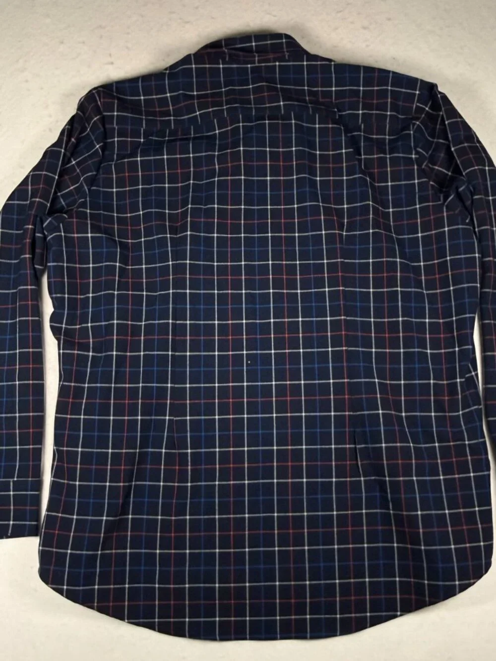 Mizzen + Main Men's Shirt Large Standard Fit Navy Blue Plaid Performance EUC